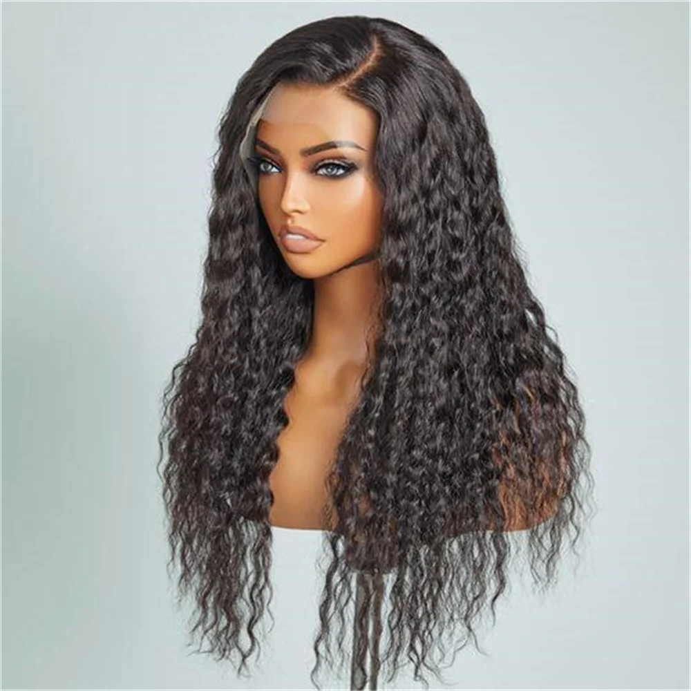 Suave 26 pulgadas Natural negro sin pegamento 180Densidad Largo rizado profundo peluca con malla frontal para mujeres con pelo de bebé prearrancado diario