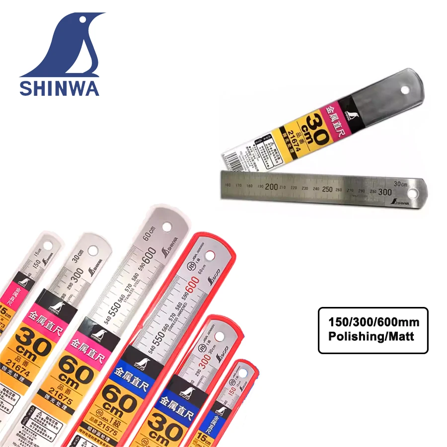 SHINWA Stainless Steel Ruler Thickened Scale 15~60cm with Durable Etched Scale Line 21573~21675 Series