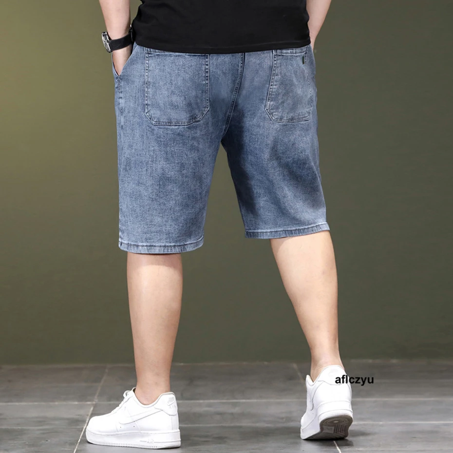 Shorts jeans monocromáticos masculinos, shorts elásticos casuais, moda masculina, verão, plus size, 7XL, tamanho grande