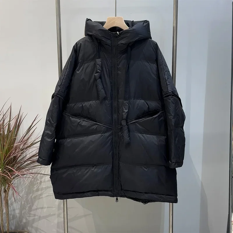 2025年新作 冬 レディース ホワイトダックダウン ルーズジャケット フード付き 女性用 秋 アウター カジュアル オーバーサイズ カジュアル パファージャケット