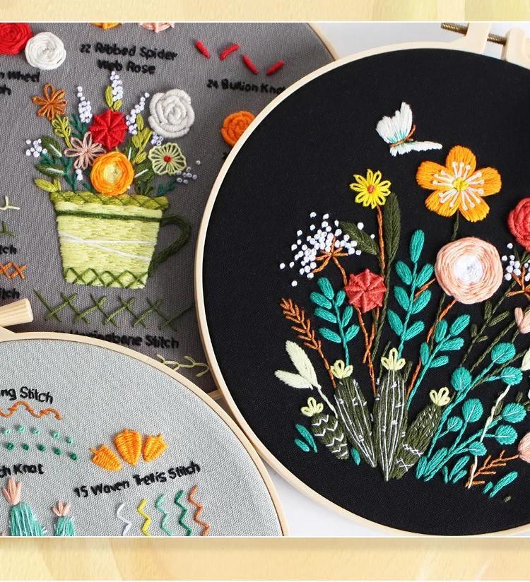 

4pcs DIY Embroidery Kit for Beginner with 1pc Plastic Hoop Needle Threads Fabric DIY Craft for Adults Craft Sewing Art Painting