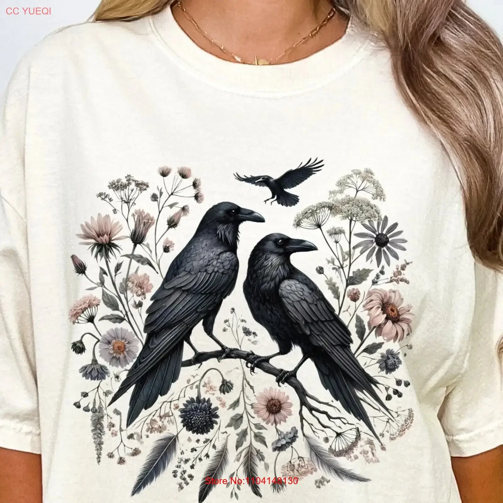 Celestial Raven T Shirt Mystic Mama Witchy Moon Phase Gothic Spooky Goth Crow Lover Bird s Thistle Crowcore vintage Washed
