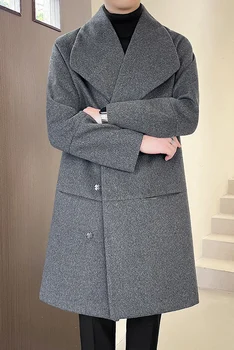 Men's Warm Wool-Fabric Mid-Length Overcoat 6 Trench men 2025 New Men Overcoat Windproof Warm Single Breasted Mid Length Two Button Overcoat Collar Wool Fabric Winter Coat 6
