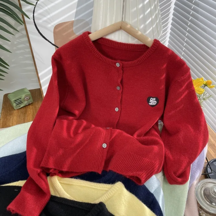 

Soft Knitted Sweater Cardigan Embroidered Metal Letter round Ne ort Outerwear Spring Faion Ladies' Premium Quali Top