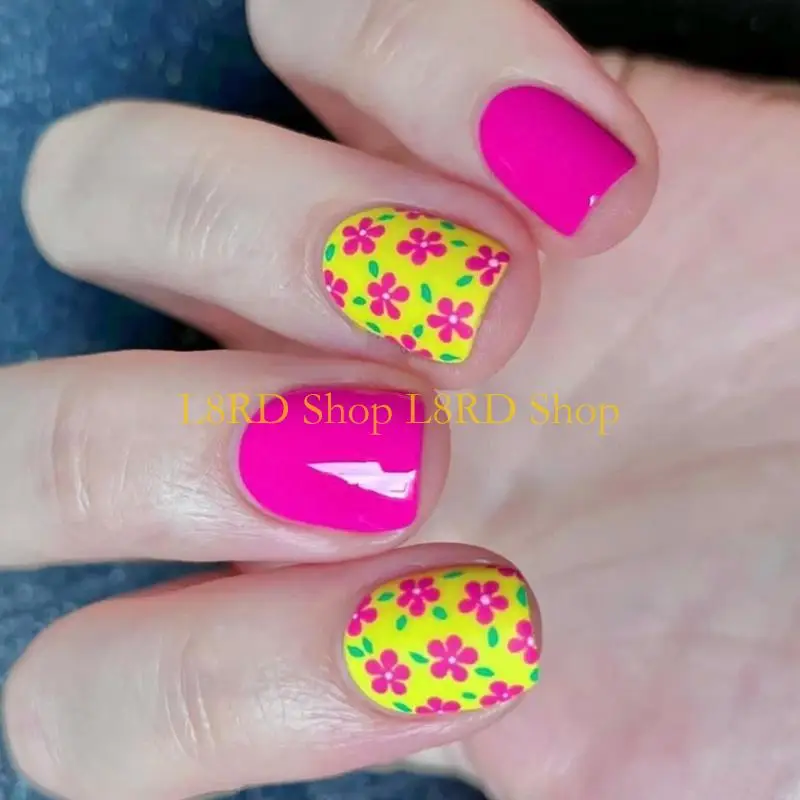 L8rd 24pcs Druk op Nagel Square lijmen op nagel Franse nep nagelontwerpen valse nagel kunstmatige nagelcadeaus voor vrouwen en