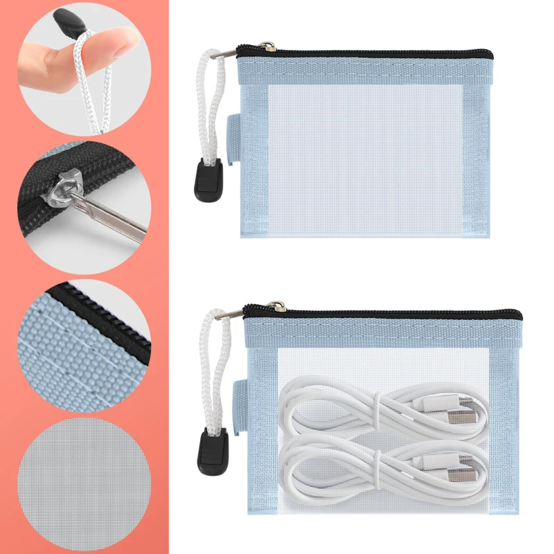 Mini Transparent Grid Mesh Zipper Bag ID Card Bank Card Holder Portable Small Item Daily Storage Pouch