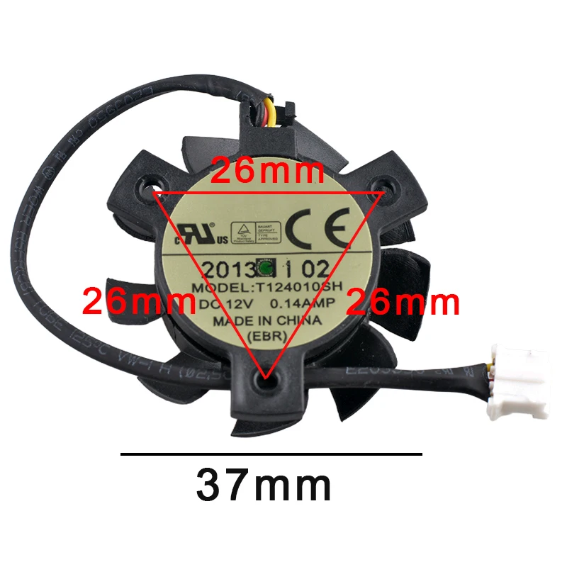 (2pcs) T124010SH 37mm Cooling Fan for Soft Routers - DC12V 0.14A 3-Pin 7000rpm with 26x26x26mm Hole Spacing - Computer Cooling F