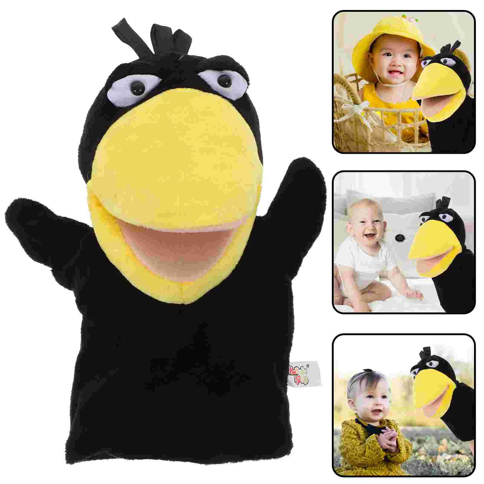 Marionnette à main corbeau en peluche pour parent et enfant, jouet de couverture coloré avec de jolis doigts, divers animaux