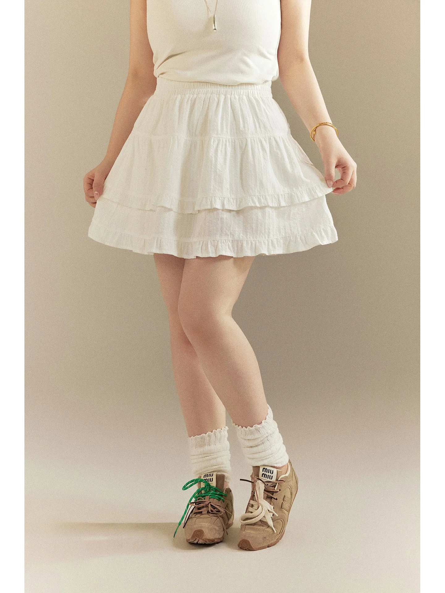 

plus Size Lace Splice A-Line Skirt High Waist Cotton Casual ape Sandal ape Pear ape Spring Autumn Faion