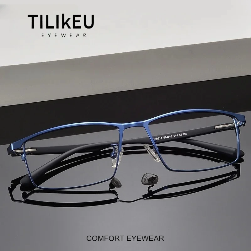 New Titanium Alloy Eyeglass Frame Business Square Men's Eyeglasses Frames Ultra-Light TR Temples Retro Rectangular Eyewear 12g