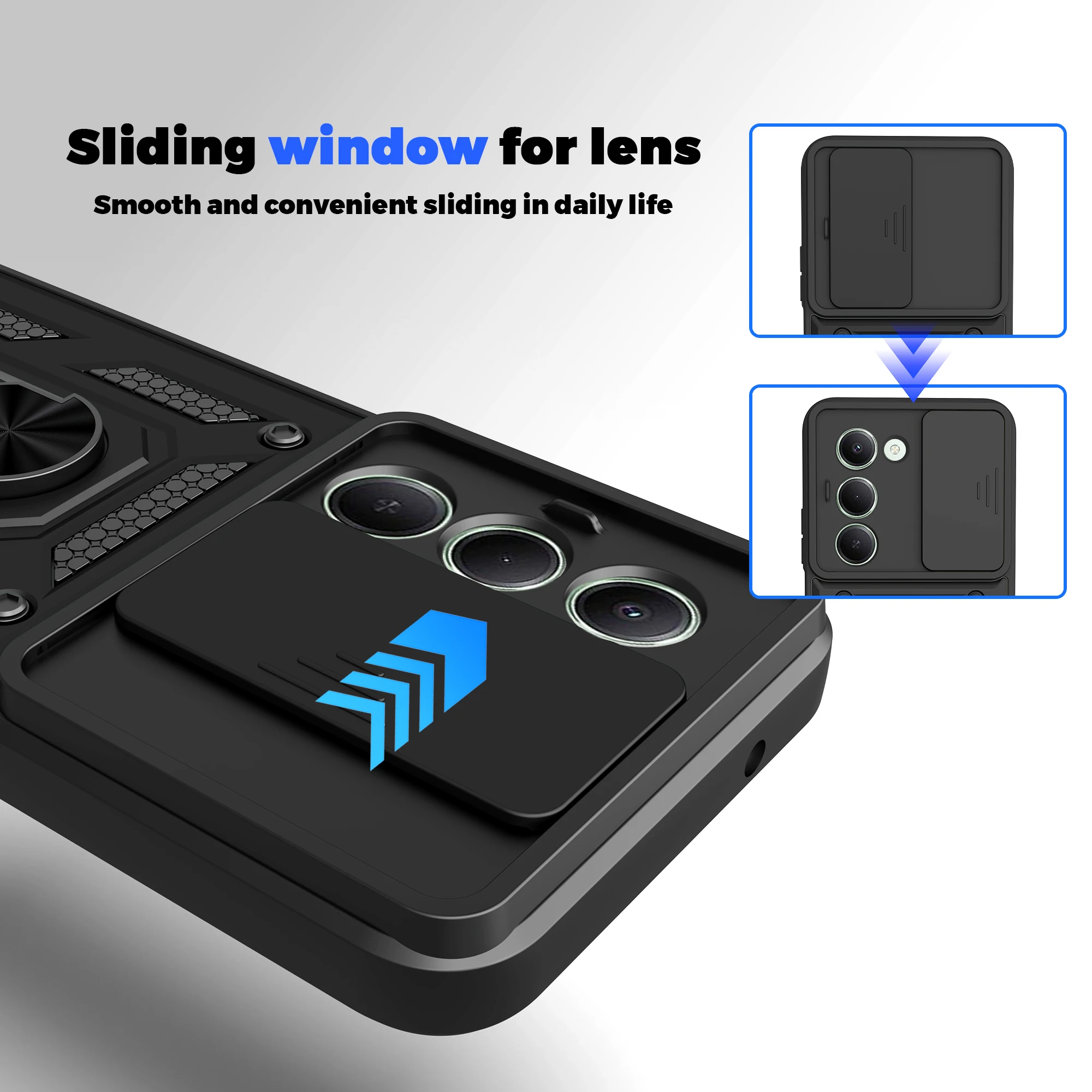 Para redmi 15 171mm caso slide câmera armadura anel titular kicktand proteção capa do telefone capa funda