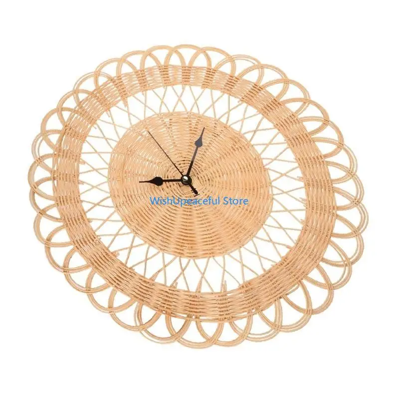 

34YA Willow Rattan for Creative Modern Clock with Metal Pointer Mute Retro Clock