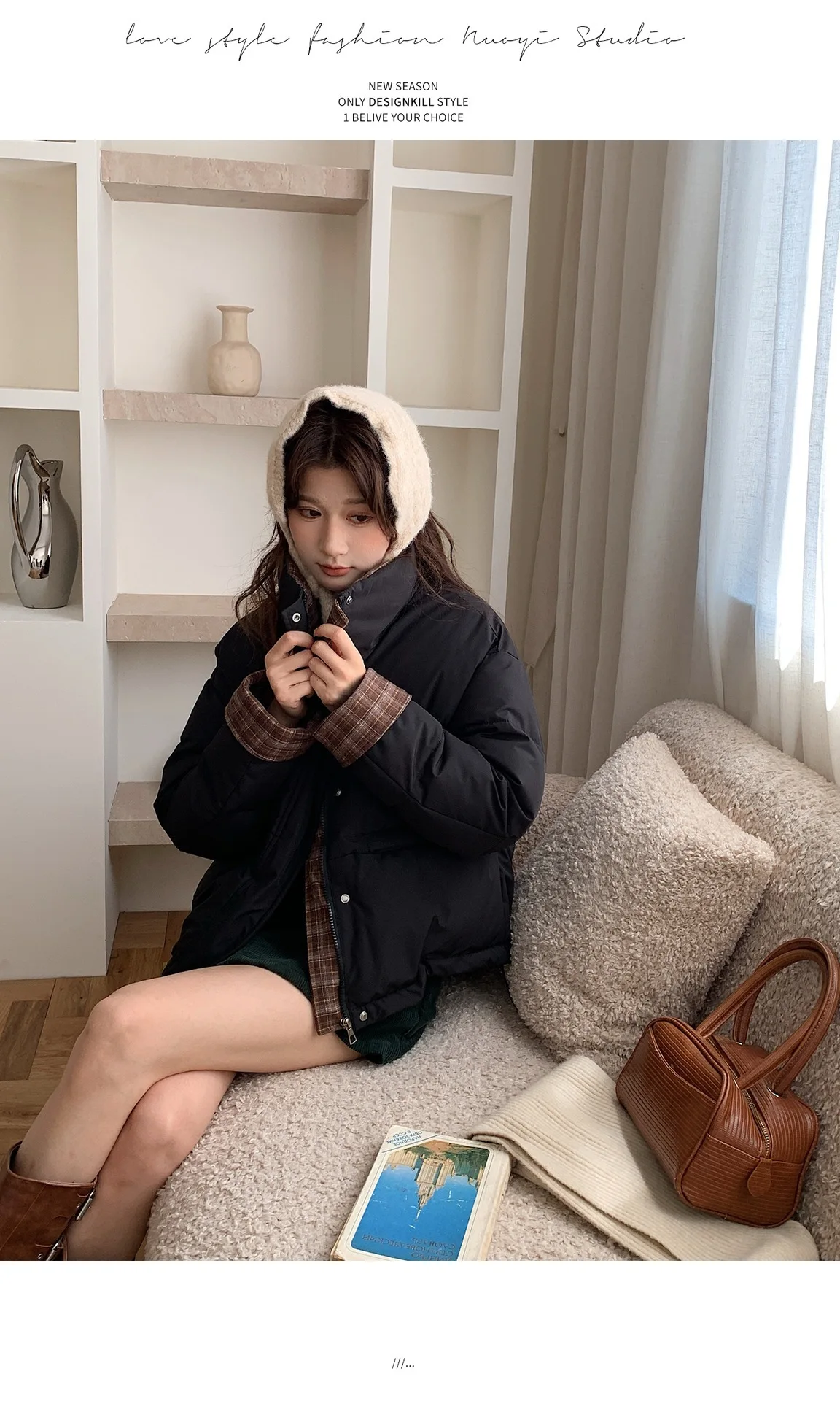 American Plaid Patchwork Puffer Jacket Women Winter Thick Stand Collar Short Parkas Woman Korean Casual Preppy Style Outerwear