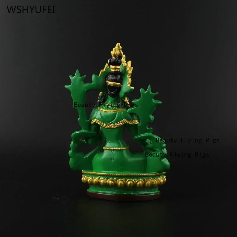 1 pc Resin painted green Tara Bodhisattva Buddha Statue Sculpture Crafts Feng Shui Accessories sacrifice pray for auspiciousness