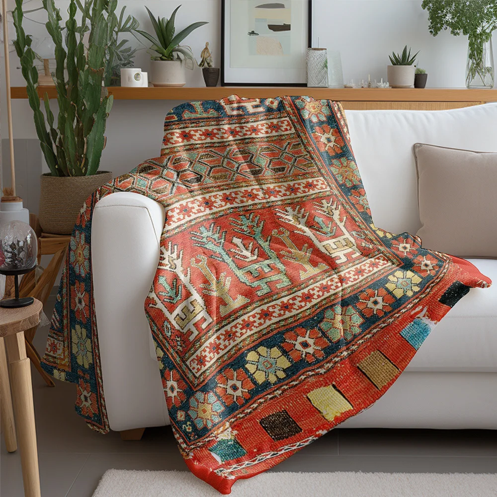 Vintage Turkish Kilim Rug Traditional Handmade Area Rug Bohemian Decor Red Blue Pattern Floor Mat