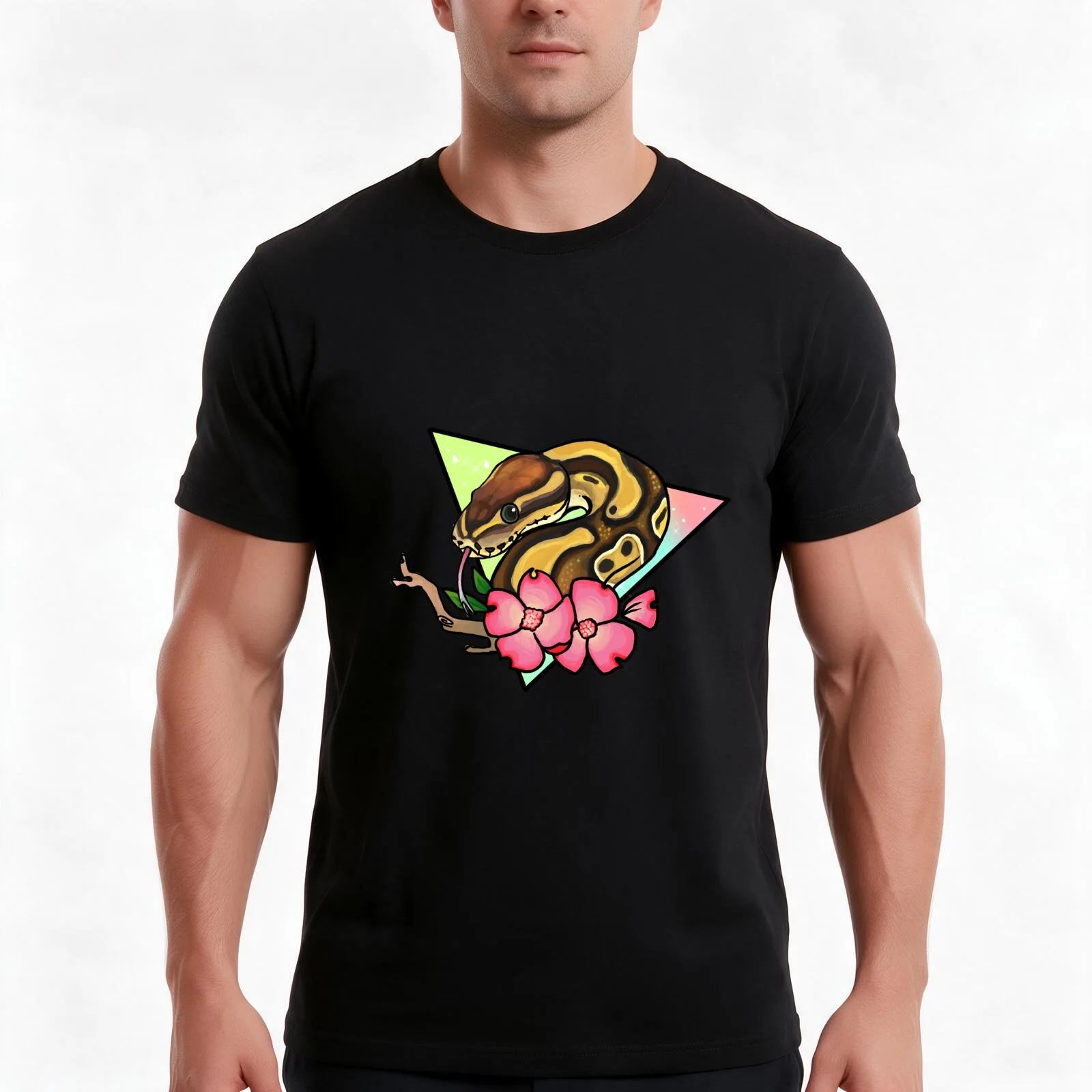 Magical Ball Python (pastel) T-Shirt, Summer Casual Cotton Tee, Oversized Streetwear Tops, Vintage Graphic Print, 100% Cotton