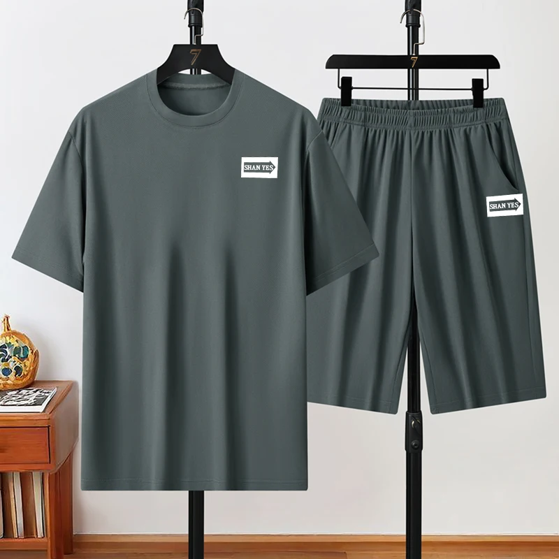 

Men's Tracksuit Casual Sport Ice Silk Set Outdoor Jogging Training Fitness T-shirt Quick Drying Breathable Short-sleeved Sets