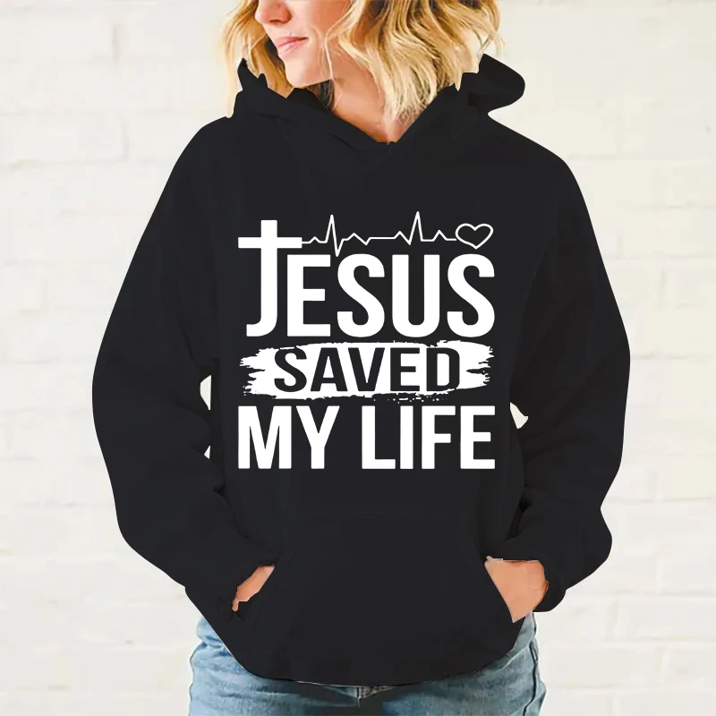 Moletom de manga comprida masculino e feminino, pulôver Jesus Salvou Minha Vida, moletom com capuz, tops casuais, personalidade na moda, quente
