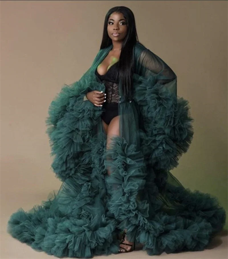 Hunter Green Zwangere Badjas Nachtkleding Robe Sexy Tulle Moederschap Jassen Custom Made Mesh Prom Dress Photoshoot Babyshower