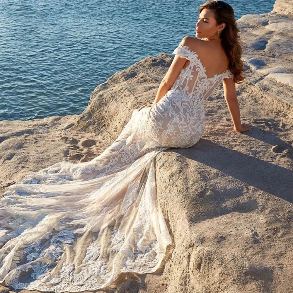 فستان زفاف حورية البحر عتيق مخصص برقبة على شكل حرف V مع ذيل قابل للانفصال بدون أكتاف مزين بظهر مكشوف فستان زفاف فيستدو دي نوفيا #4