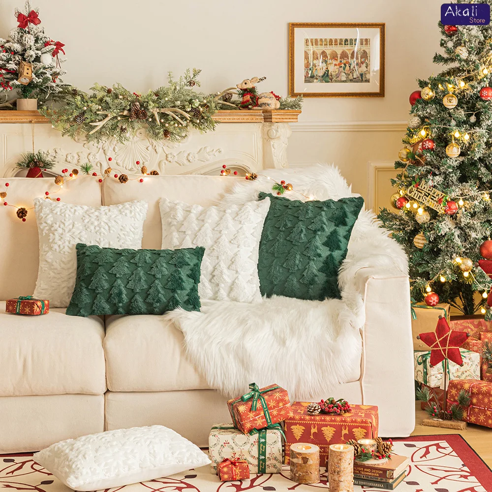 Christmas Embroidered Plush Pillowcase Super Soft Office Cushion Cover Living Room Sofa Pillow Cover Festive Home Decoration
