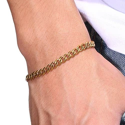 Hip Hop Chunky Miami Cuban Chain Bracelet For Men Simple Gold Color 5MM Stainless Steel Punk Hand Jewelry Gift Wholesale KAH017