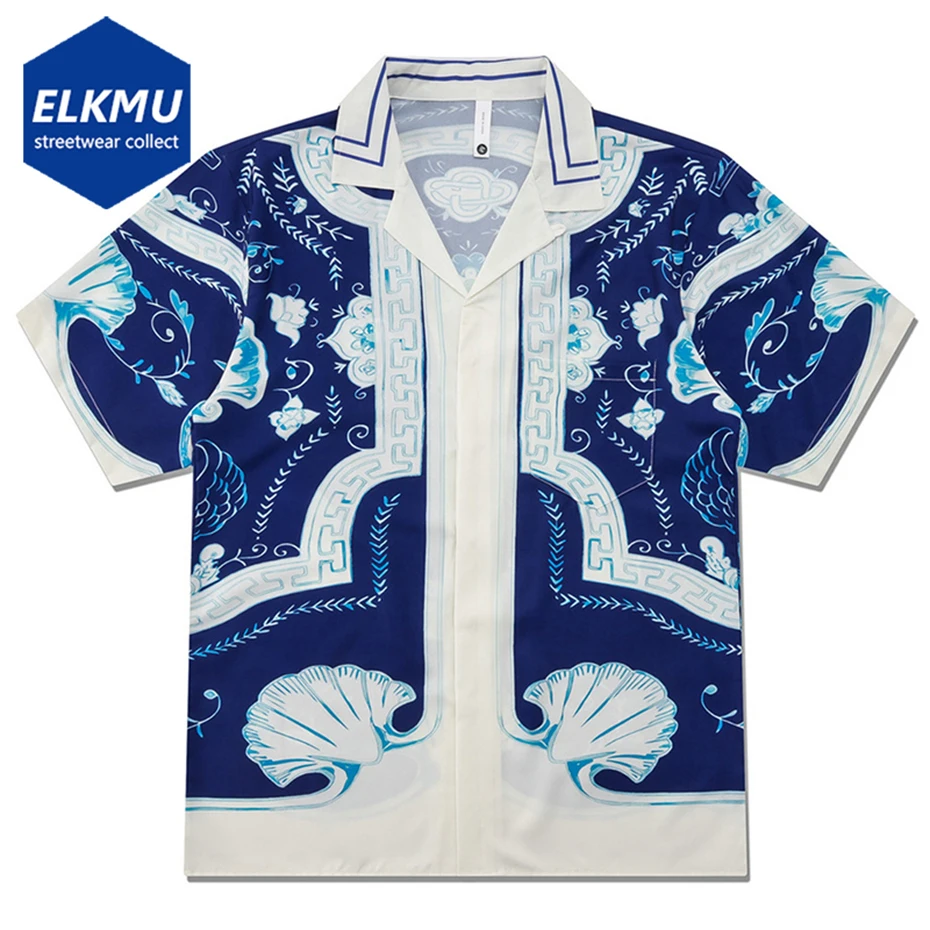 

Vintage Harajuku Shirts Men Summer Casual Loose Short Sleeve Shirts Button Up Blouse Streetwear Hip Hop Shirts