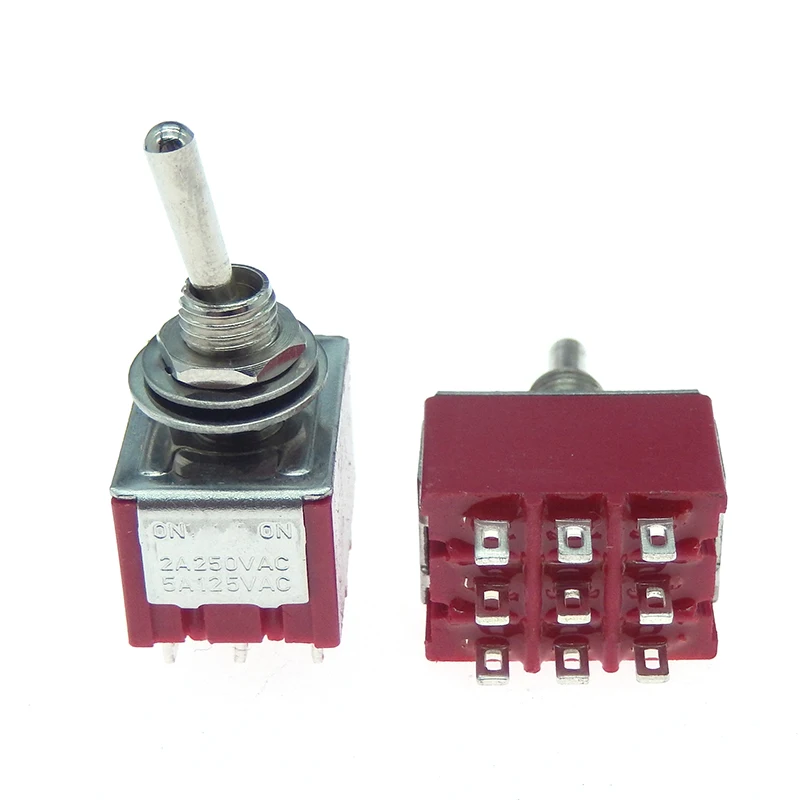 1 PC NEW Red 9 Pins ON-OFF-ON/ON ON 3/2 Position Mini Toggle Switch AC 5A/125V 2A/250V With Solder Terminal waterproof