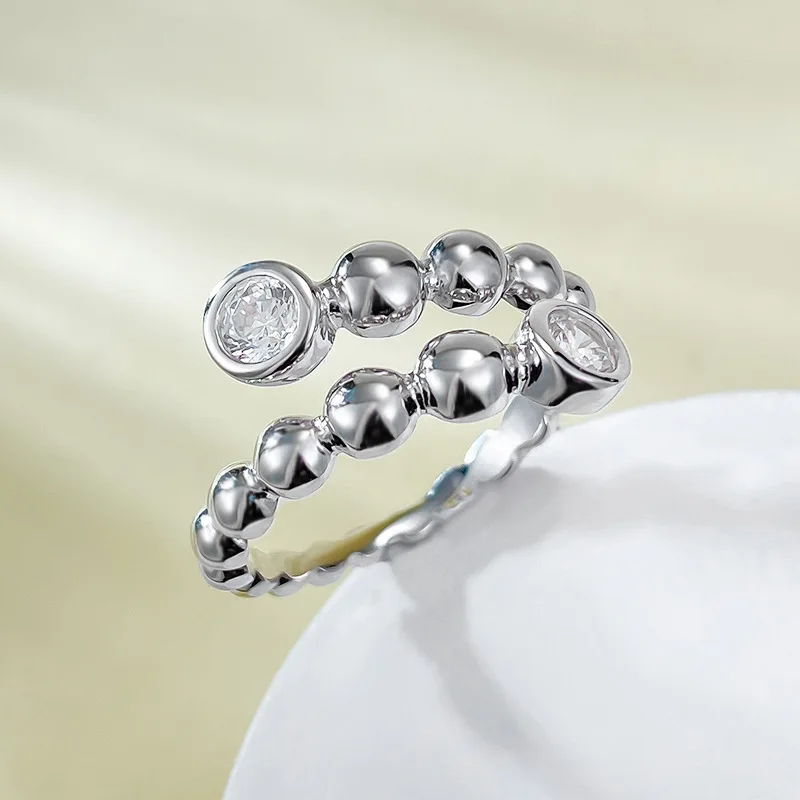 

SpringLady Fashion 925 Sterling Silver Ins Cold Wind Bead High Carbon Diamond Ring For Women Wedding Engagement Fine Jewelry
