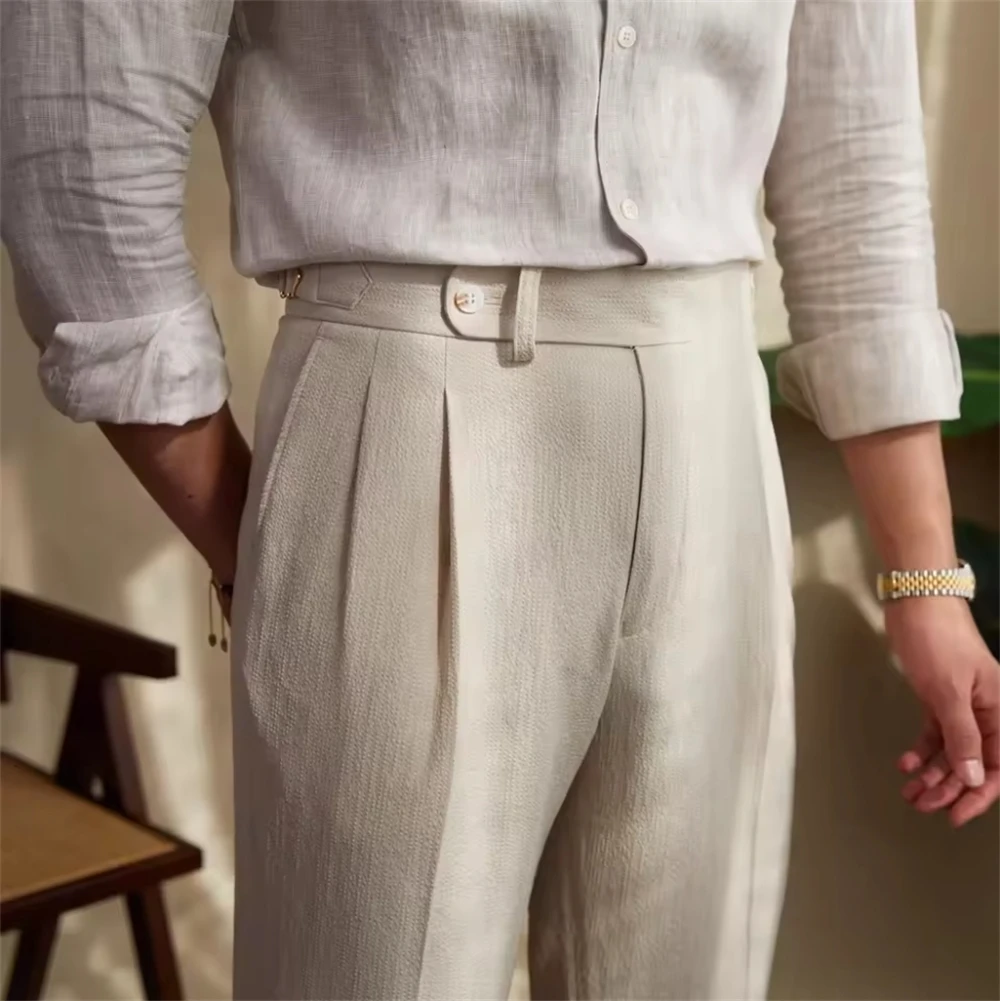 

Men's Straight Fit Suit Pants Formal High Quality Retro Fashion Pants Casual Solid Color Black Navy Blue Beige Trousers