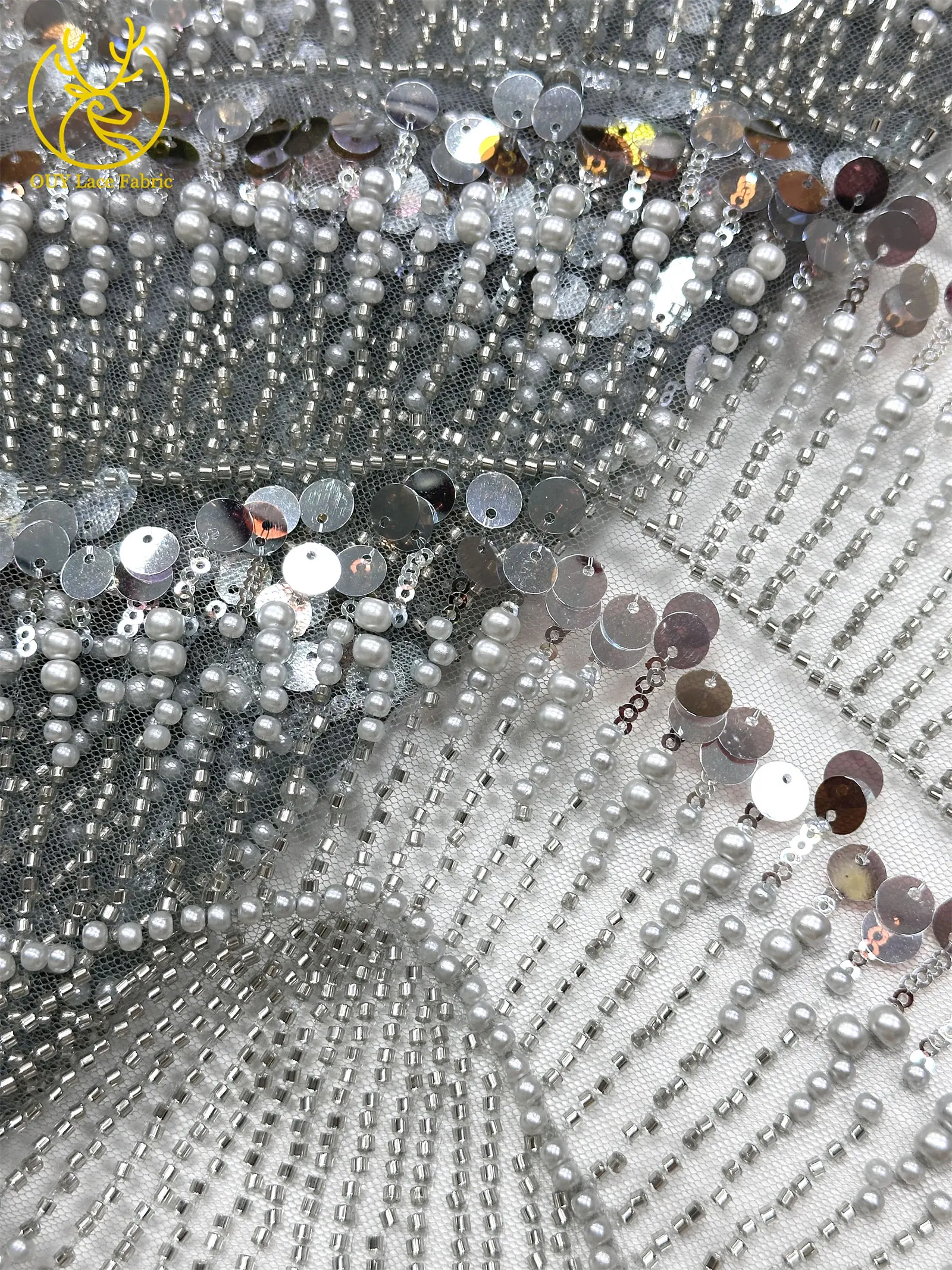 Modischer Afrikanischer Perlen-Pailletten-Spitzenstoff 2026 Hochwertiger Nigerianischer Mesh-Tüll-Spitzenstoff für Damen-Abendkleider zum Nähen – Detail 22