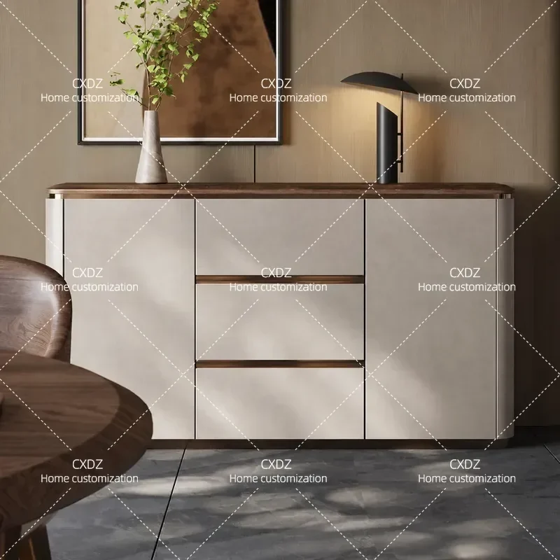 Modern Black Walnut Dining Side Cabinet Wall Mounted Storage Locker for Living Room Large Flat Design Integrated Furniture