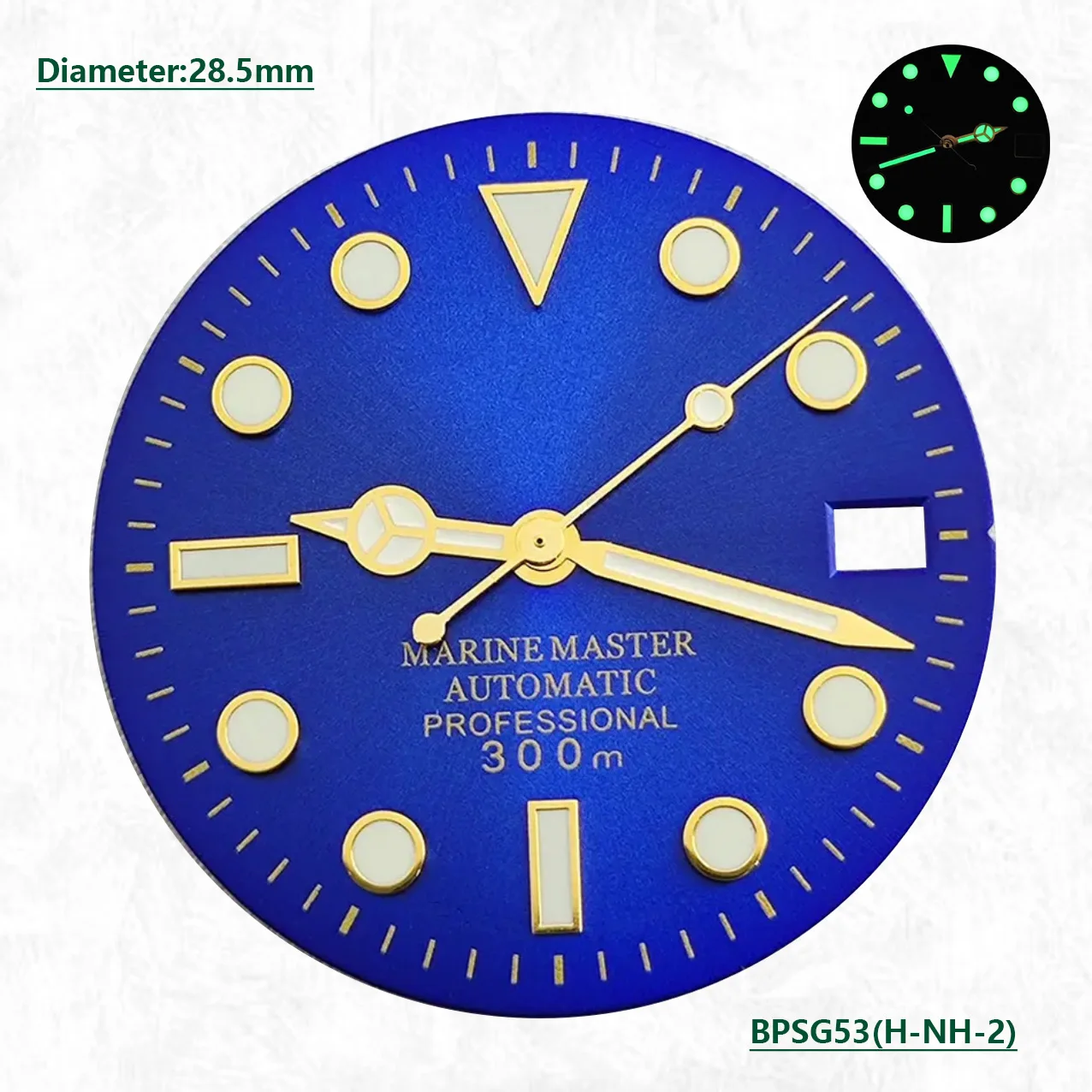 Black Blue 28.5mm SUB Green s logo dial Green Glow Hot Selling Silver Gold Gold needle set NH35 28.5mm s dial automatic movement