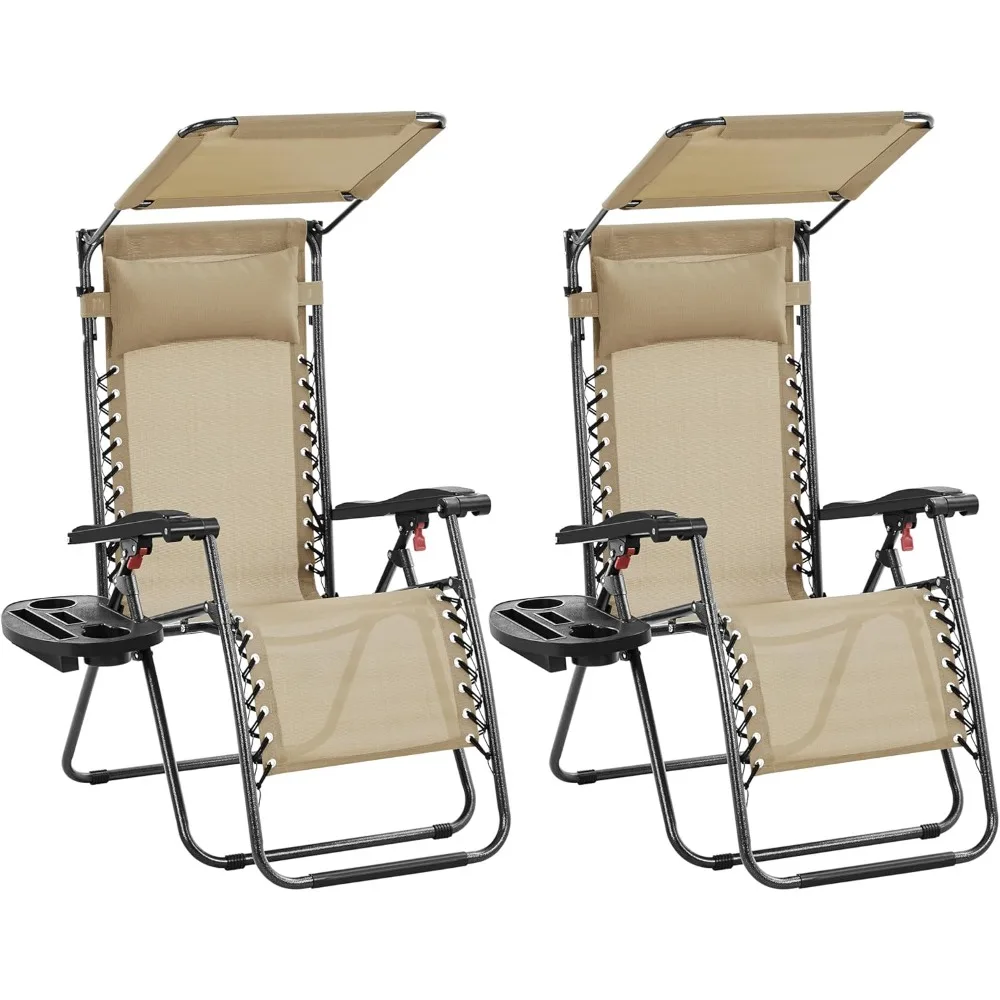 

Outdoor Zero Gravity Chair Foldable Recliner Adjustable Patio Lounge w/Canopy Shade, Side Cup Holder Tray