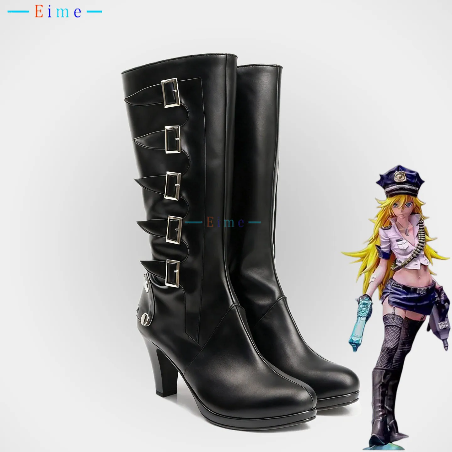 Panty High Heels Boots Anime Cosplay Shoes Big Size Halloween Party Black PU Leather Shoes Custom Made