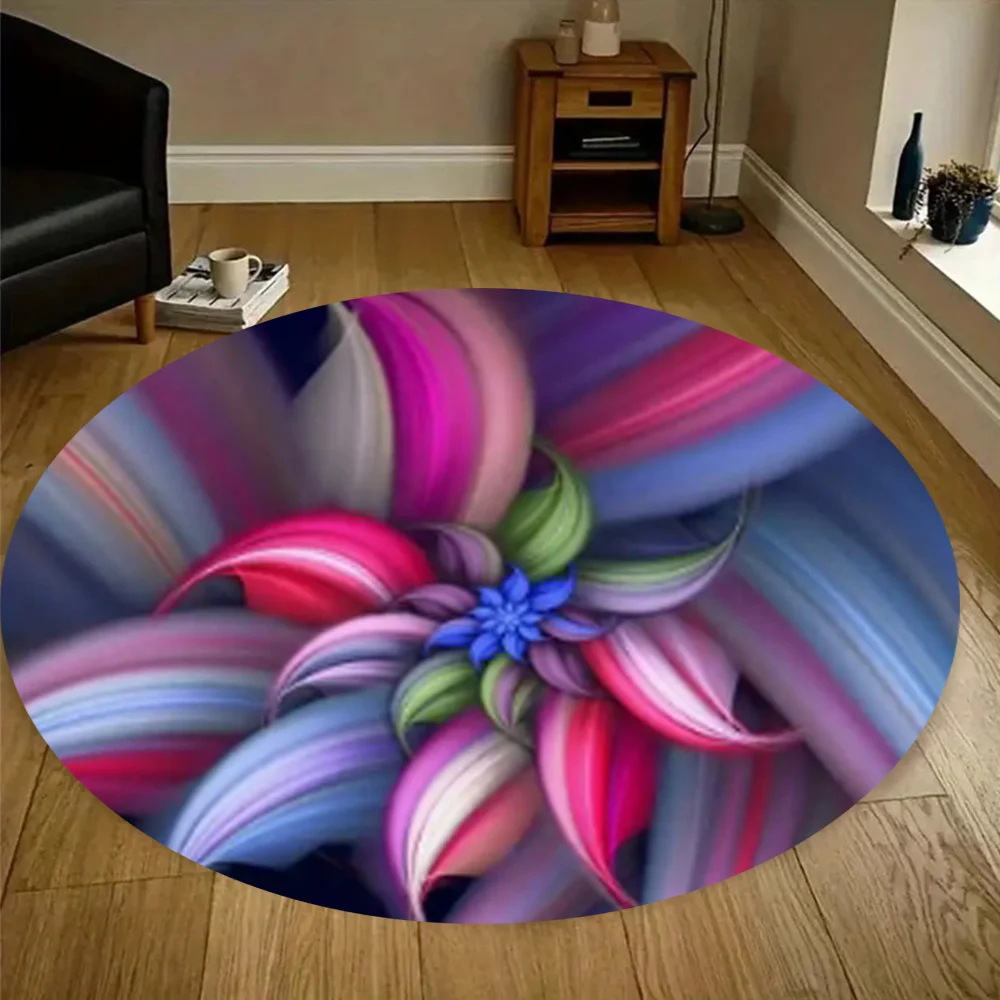 Round Fractal Flower Rug Colorful     Flower Print Home Furnishing for Artistic Creative Style Room Interior Decorative Styling