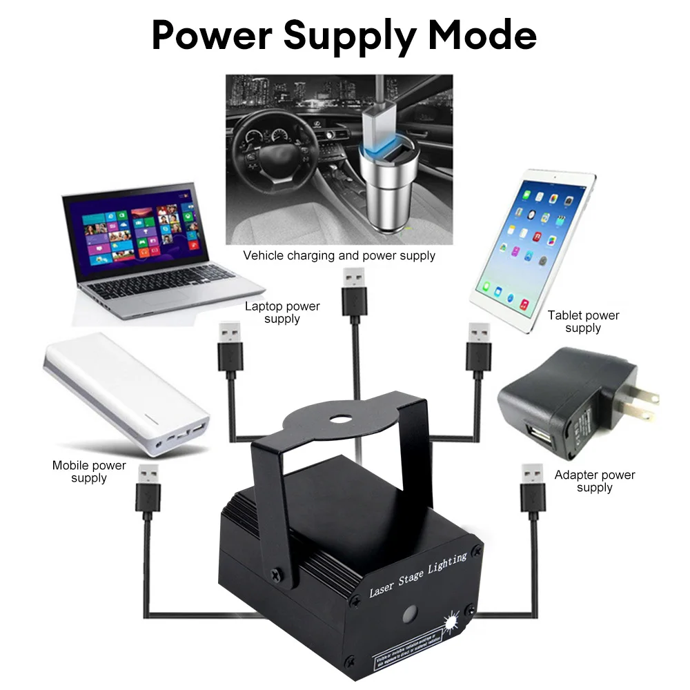 Mini Stage Light DJ Dance Disco Bar LED Party Xmas Stage Effect Light Red Green Beam Star Patterns Projector Flash Stage Lamp