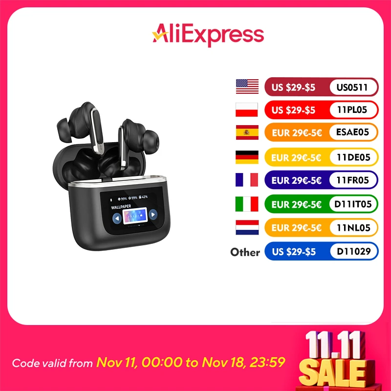 BlitzWolf BW-FYE16 LED Screen TWS Earbuds bluetooth Earphone Colorful Touch Screen Active Noise Cancelling 32h Life Headset