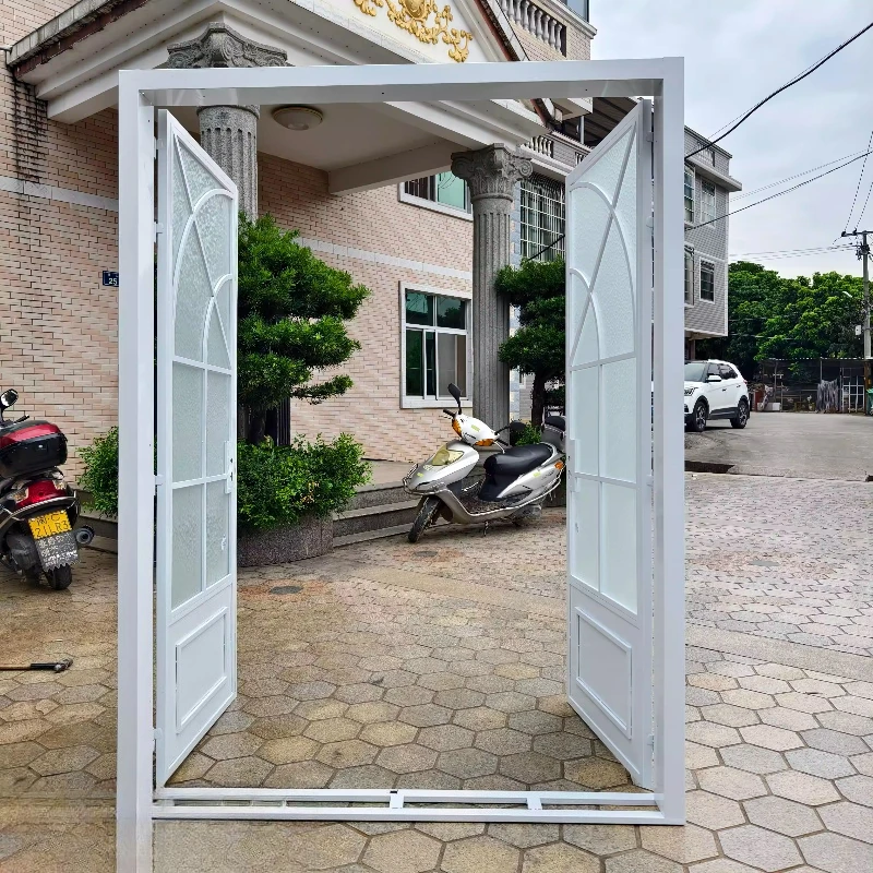 French wrought iron arched retro extremely narrow arc glass double open partition door shop paint opposite door