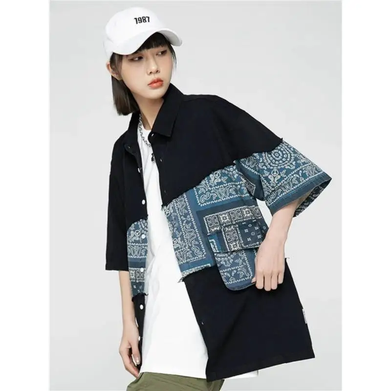 

Мужская рубашка свободного кроя с коротким рукавом, большой размер, 300 Pou, в стиле Гавайи, пэчворк, цветные блоки, ретро, весна-осень, модный бренд