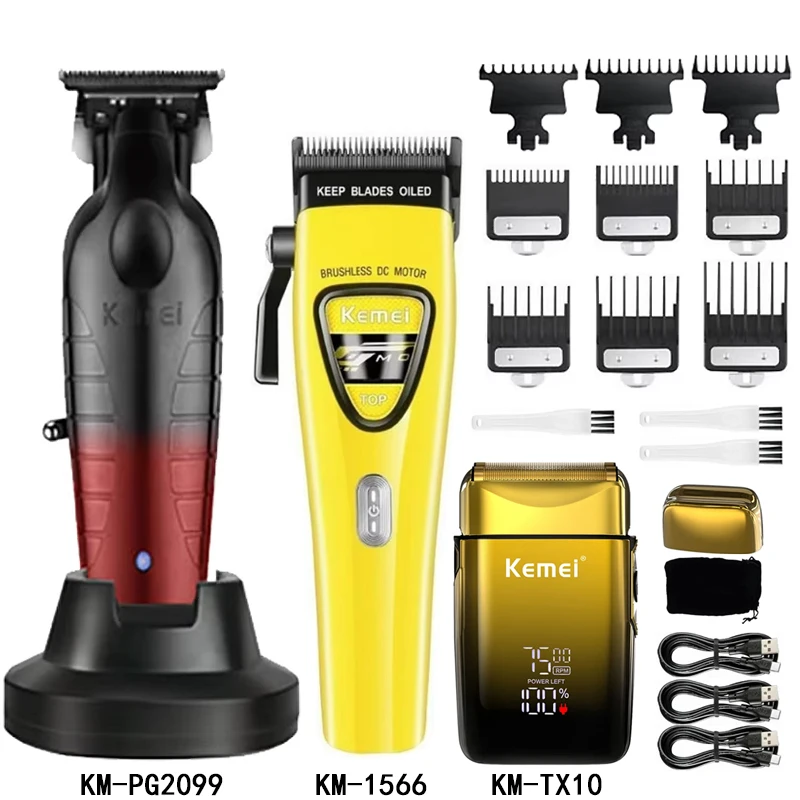 Kemei Hair Clipper Km-PG2099 Km-1566 Km-TX10 Barber Blading Hair Cutting Machine Clipper Grooming Cordless Rechargeable Shaver