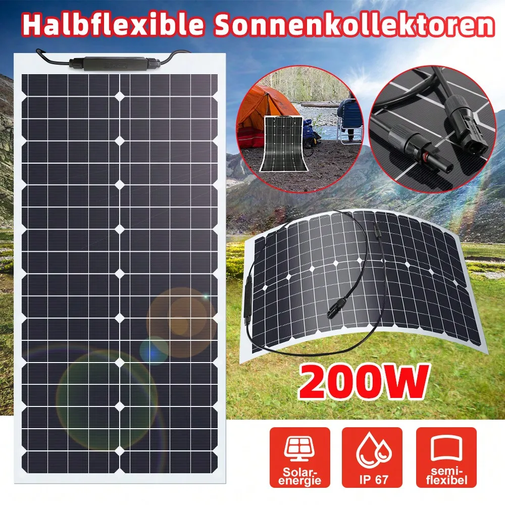 35W 18V Semi-Flexible Solar Panel, 21% High Efficiency Monocrystalline With MC4, For RV Van Boat Camping Curved Surfaces