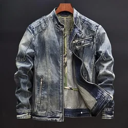 Zip V Denim Jackets Man Trendy Cowboy Coat for Men Loose Y2k Outwear In Lowest Price Korean Popular Clothes Lxury Fashion New