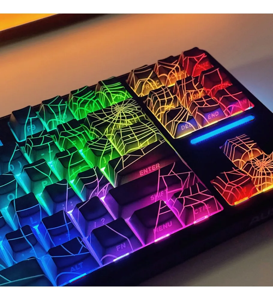 Retro keycap high value PBT hot sublimation original factory height side engraved spider web lines light transmission mechanical