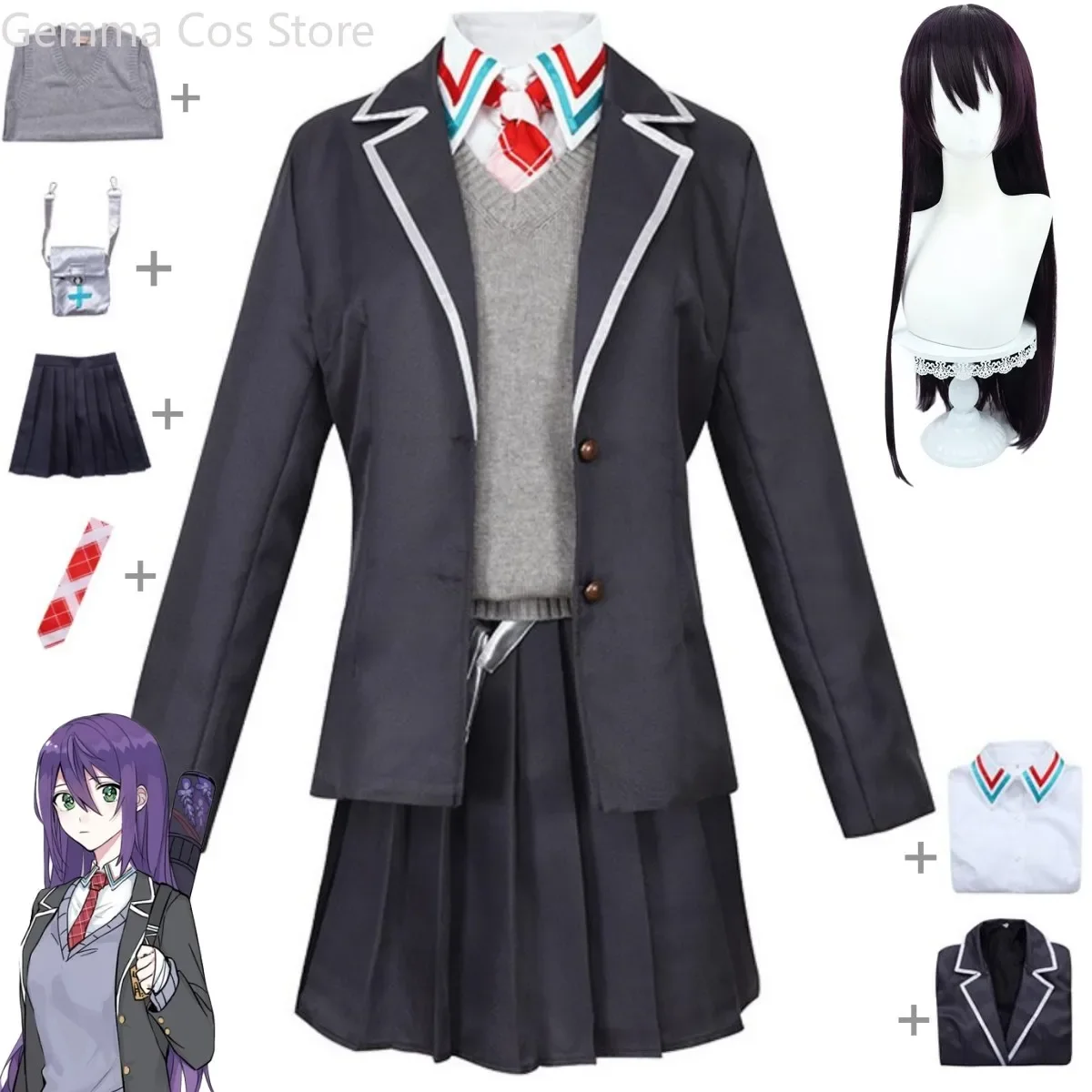 Anime Virtual YouTuber Kenmochi Toya Cosplay Costume NIJISANJI VTuber Female School Uniforms Skirt Wig Woman Sexy Carnival Suit