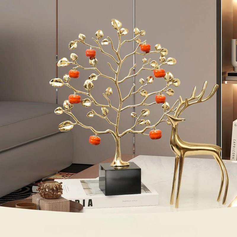 Metal Handicrafts Simulated Golden Tree Persimmon Hollowed-out Alloy Ornaments Metal Figurine Home Decoration Accessories