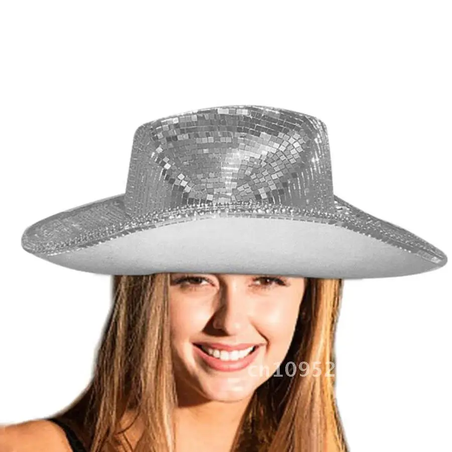 Disco Cowboy Hat Glitter Mirror Stunning Disco Ball Hats Disco Glitter Dance Hat Cowboy Hat Decor Party Bucket Bar Stage Cap