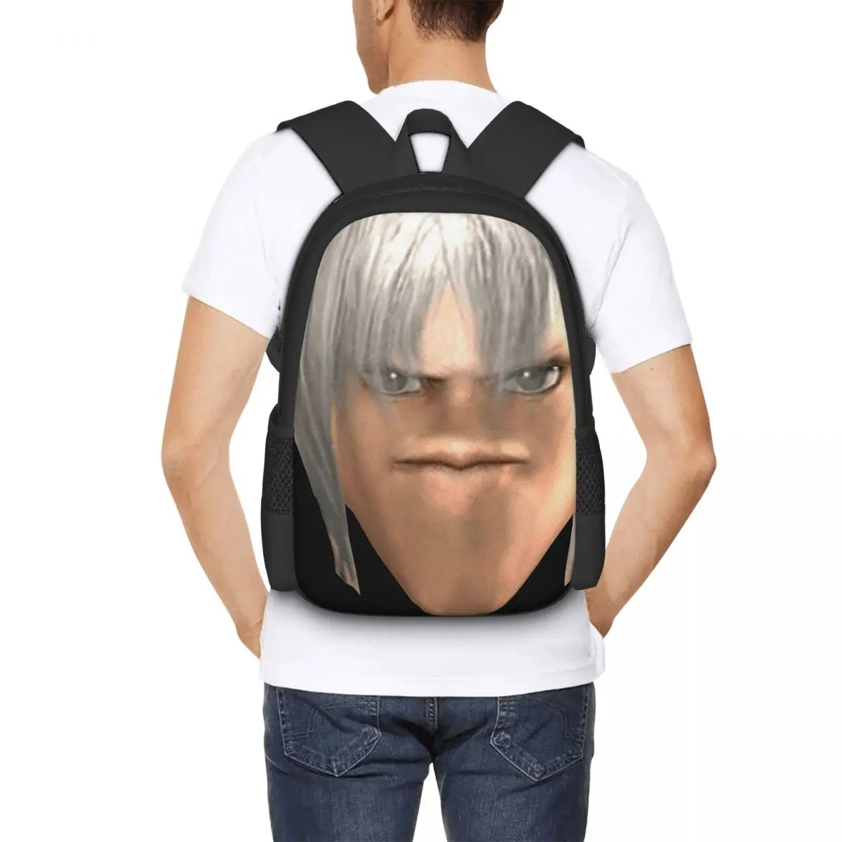 Blursed Dante - Devil May Cry Ugly Funny Face Meme Backpack School Bag Hiking Travel Daypack for Men Women Bookbag Shoulder Bags
