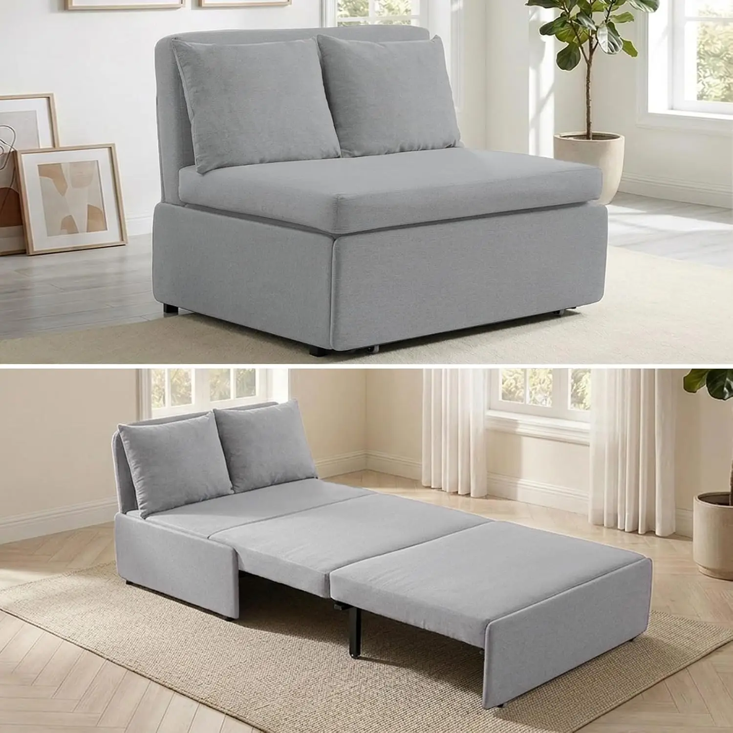 Twin Size Sofa Bed 2 in 1 Convertible Linen Loveseat Sleeper with Cushions Pull Out Small Place Apartment, Customized