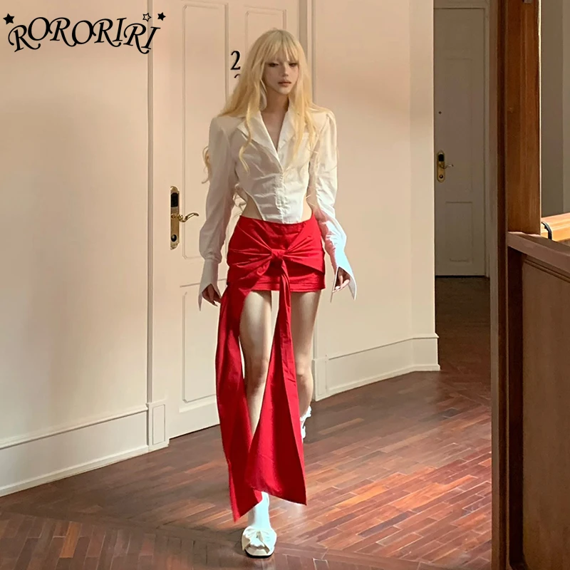 RORORIRI ICON Red Bowknot Women Mini Skirt Low Waist A-line Slim Fit Solid Bodycon Skirt Casual Summer Grayu Y2k Retro Clothes